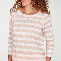 Hearts Of Palm Embellished Drawstring Womens Crew Neck 3/4 Sleeve Peasant Top