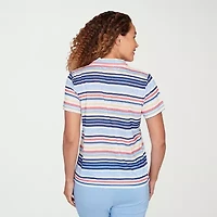 Hearts Of Palm Open Collar Drawstring Womens Short Sleeve Polo Shirt