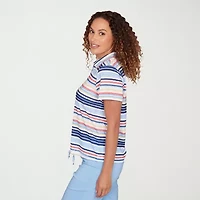 Hearts Of Palm Open Collar Drawstring Womens Short Sleeve Polo Shirt