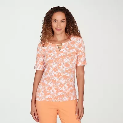 Hearts Of Palm Womens Keyhole Neck Elbow Sleeve Embellished Blouse