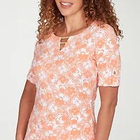 Hearts Of Palm Womens Keyhole Neck Elbow Sleeve Embellished Blouse