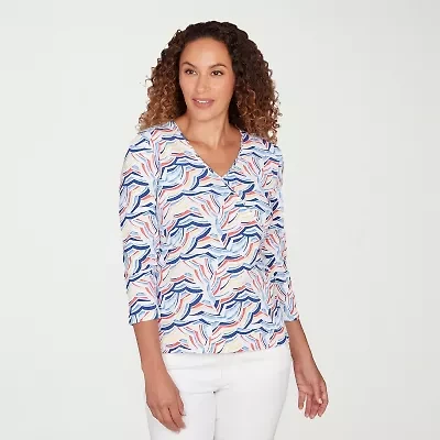 Hearts Of Palm Embellished Womens V Neck 3/4 Sleeve T-Shirt