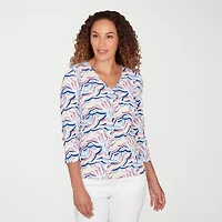 Hearts Of Palm Embellished Womens V Neck 3/4 Sleeve T-Shirt