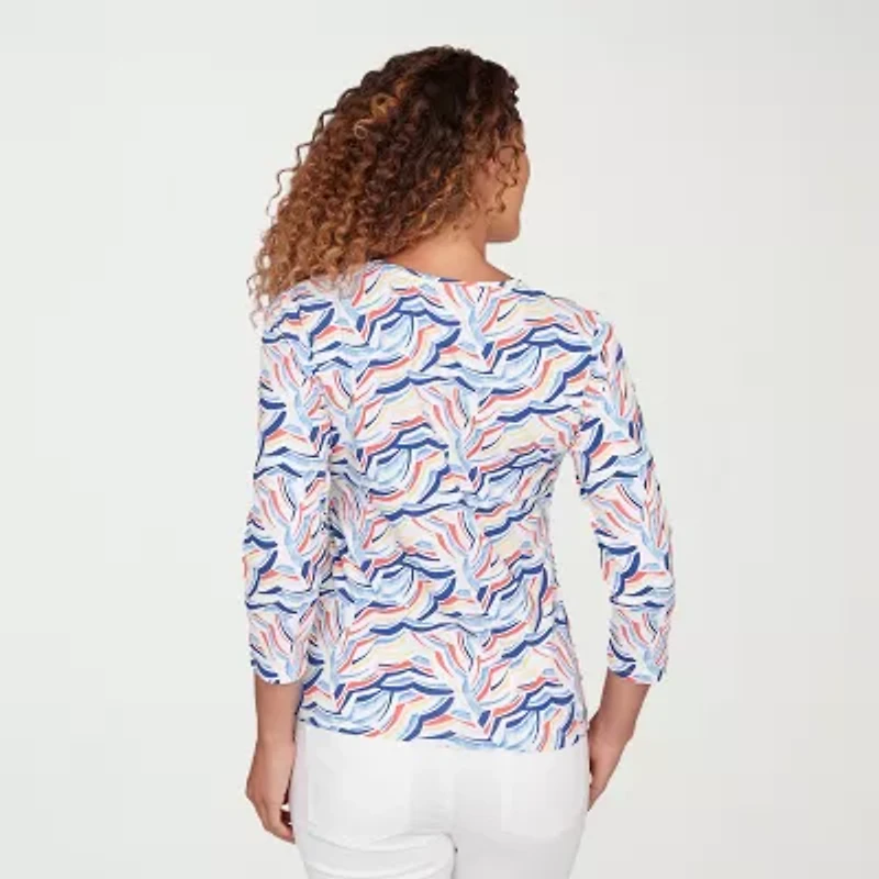 Hearts Of Palm Embellished Womens V Neck 3/4 Sleeve T-Shirt