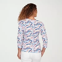 Hearts Of Palm Embellished Womens V Neck 3/4 Sleeve T-Shirt