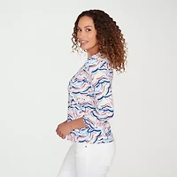 Hearts Of Palm Embellished Womens V Neck 3/4 Sleeve T-Shirt