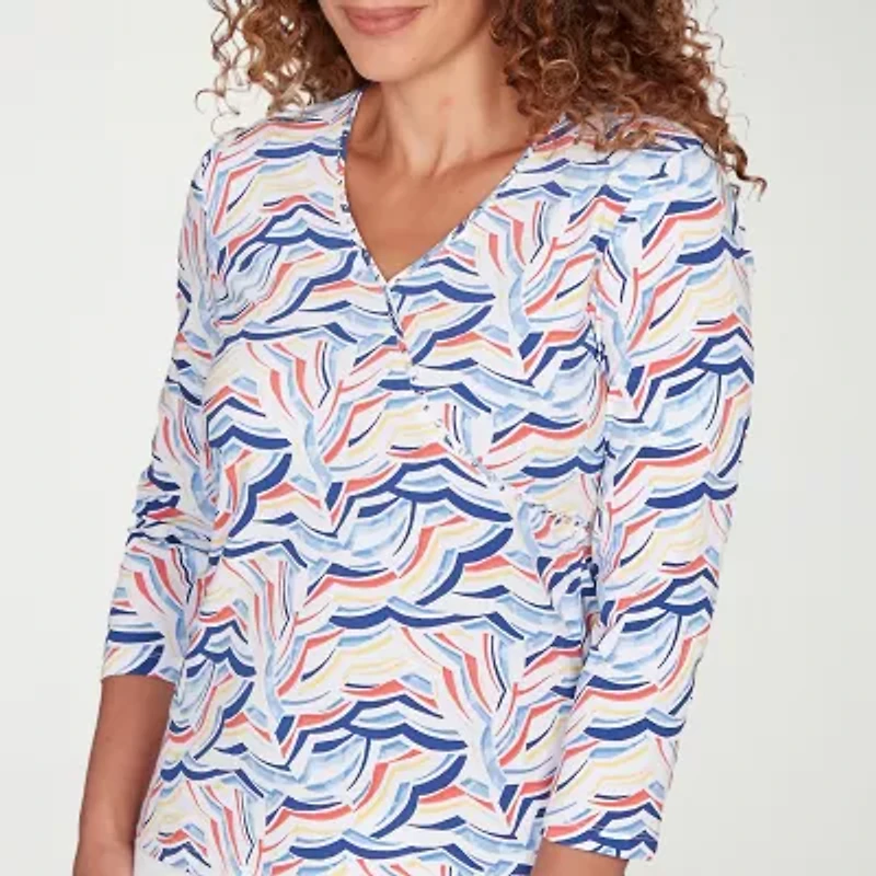 Hearts Of Palm Embellished Womens V Neck 3/4 Sleeve T-Shirt