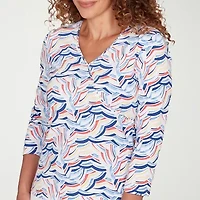 Hearts Of Palm Embellished Womens V Neck 3/4 Sleeve T-Shirt