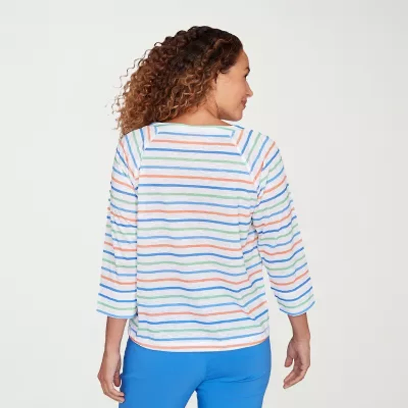 Hearts Of Palm Drawstring Womens 3/4 Sleeve Regular Fit Henley Shirt