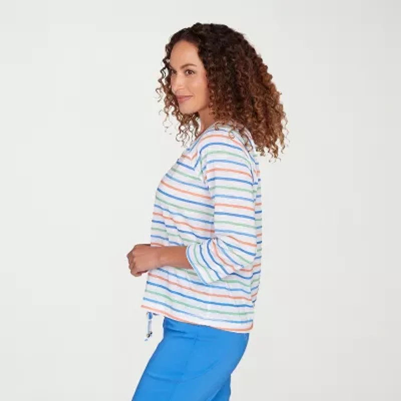 Hearts Of Palm Drawstring Womens 3/4 Sleeve Regular Fit Henley Shirt