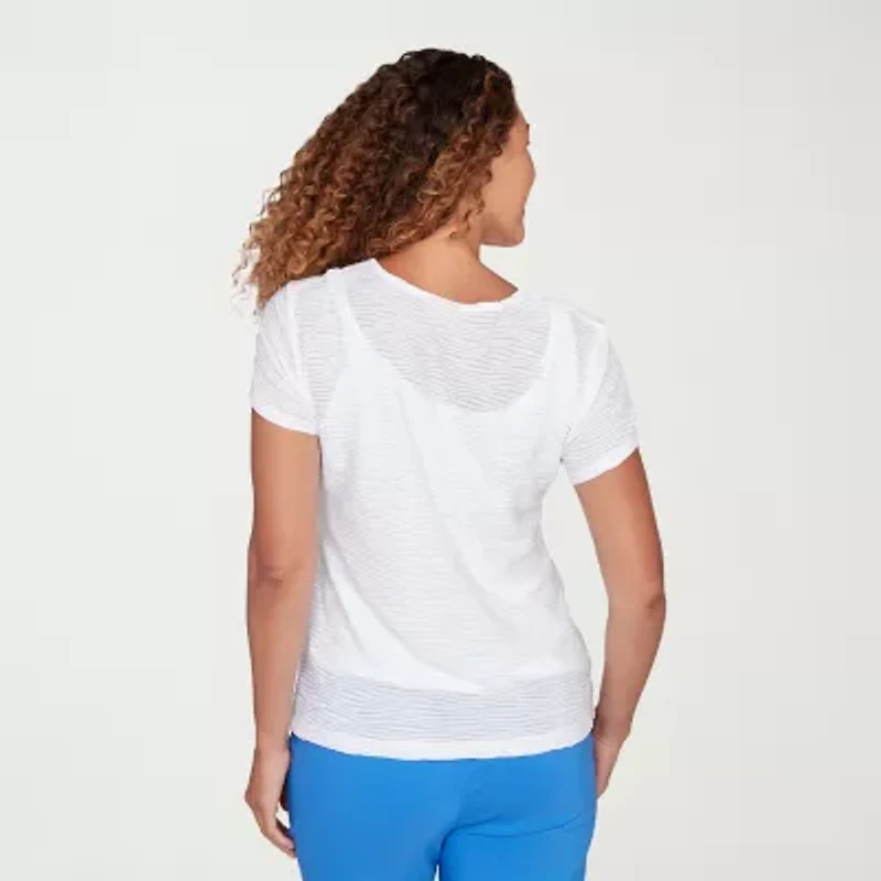 Hearts Of Palm Embellished Textured Womens V Neck Short Sleeve Blouse