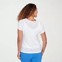 Hearts Of Palm Embellished Textured Womens V Neck Short Sleeve Blouse