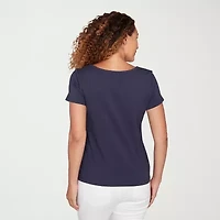 Hearts Of Palm Womens Keyhole Neck Short Sleeve Embellished Blouse