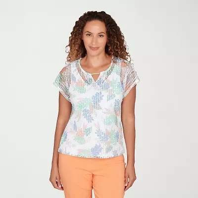 Hearts Of Palm Womens Keyhole Neck Short Sleeve Blouse
