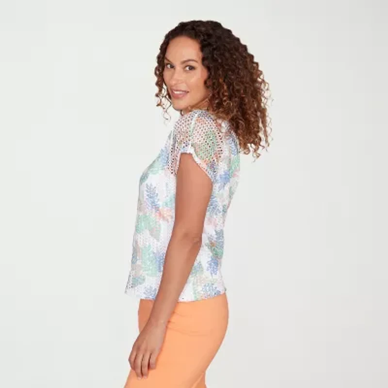 Hearts Of Palm Womens Keyhole Neck Short Sleeve Blouse