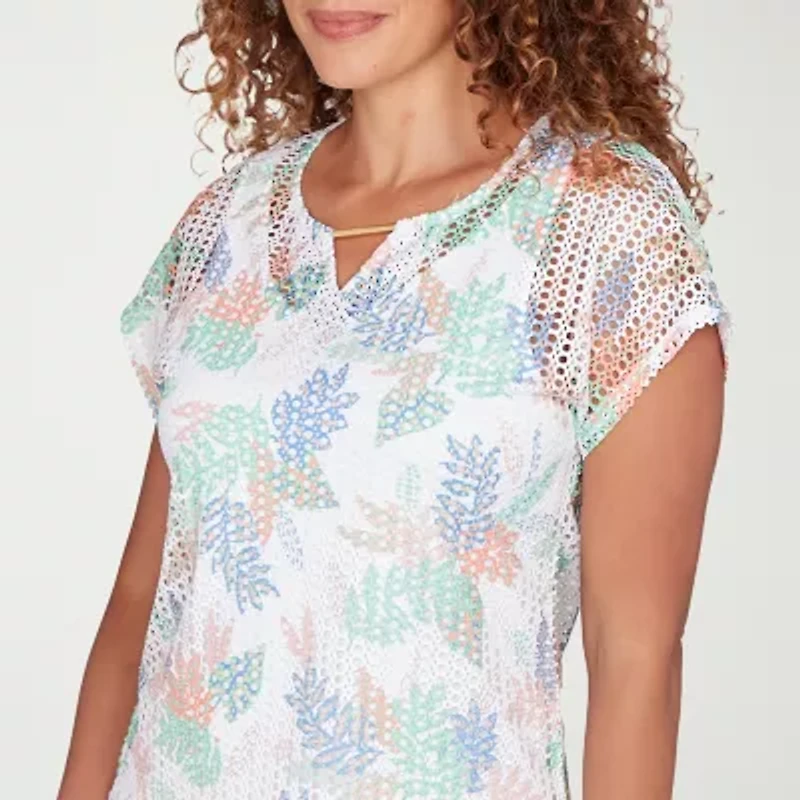 Hearts Of Palm Womens Keyhole Neck Short Sleeve Blouse