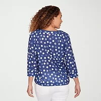 Hearts Of Palm Embellished Drawstring Womens Crew Neck 3/4 Sleeve Peasant Top