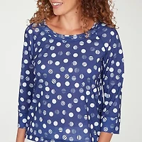 Hearts Of Palm Embellished Drawstring Womens Crew Neck 3/4 Sleeve Peasant Top