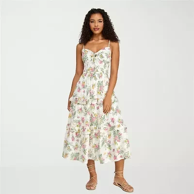 City Triangle Womens Juniors Sleeveless Floral A-Line Dress