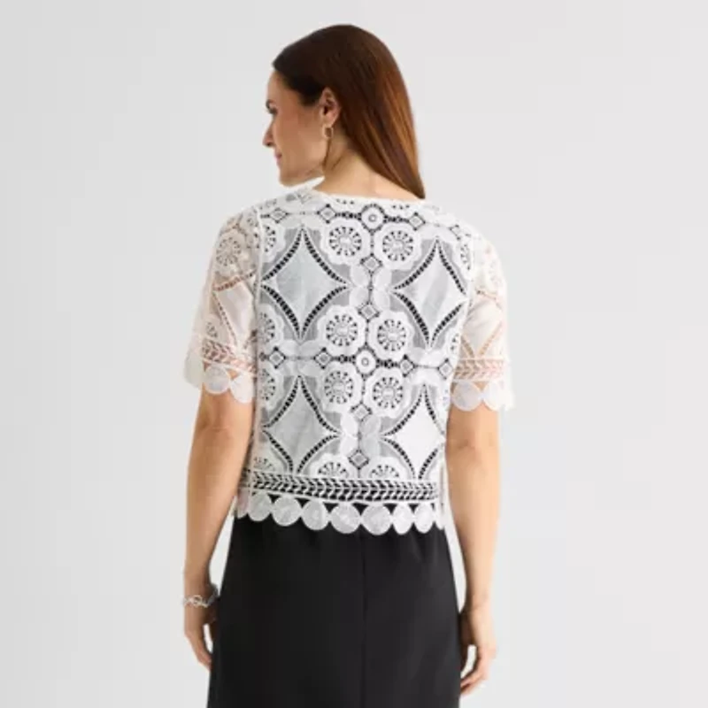 Rabbit Design Womens Round Neck Short Sleeve Geometric Shrug