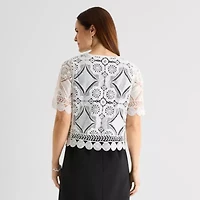 Rabbit Design Womens Round Neck Short Sleeve Geometric Shrug