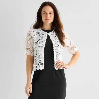 Rabbit Design Womens Round Neck Short Sleeve Geometric Shrug