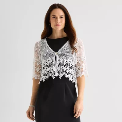 Rabbit Design Womens V Neck Elbow Sleeve Floral Shrug