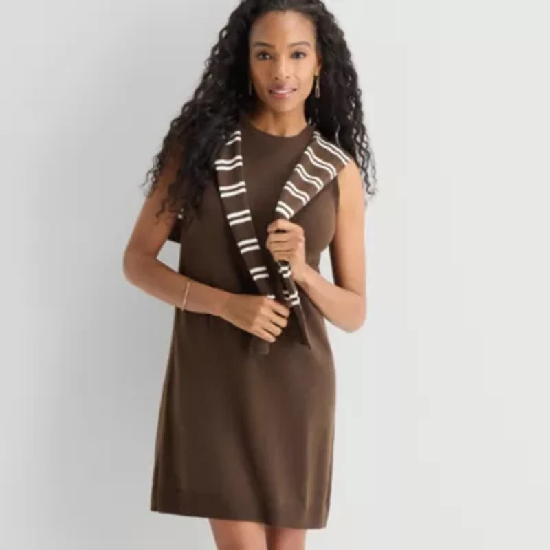 MSK Womens Sleeveless Striped Sweater Dress