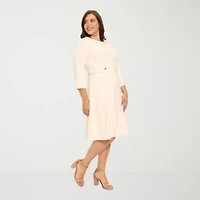 London Times Womens Plus 3/4 Sleeve Midi Fit + Flare Dress