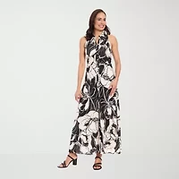 London Times Womens Petite Sleeveless Floral Maxi Dress