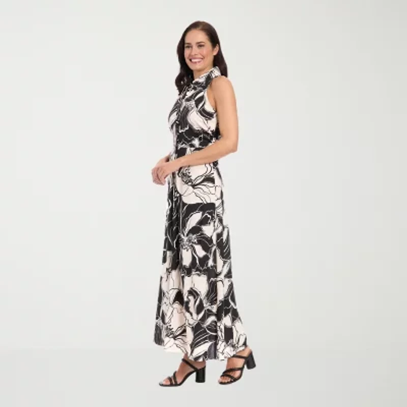 London Times Womens Petite Sleeveless Floral Maxi Dress