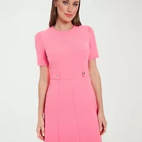 London Times Womens Petite Short Sleeve Midi Fit + Flare Dress