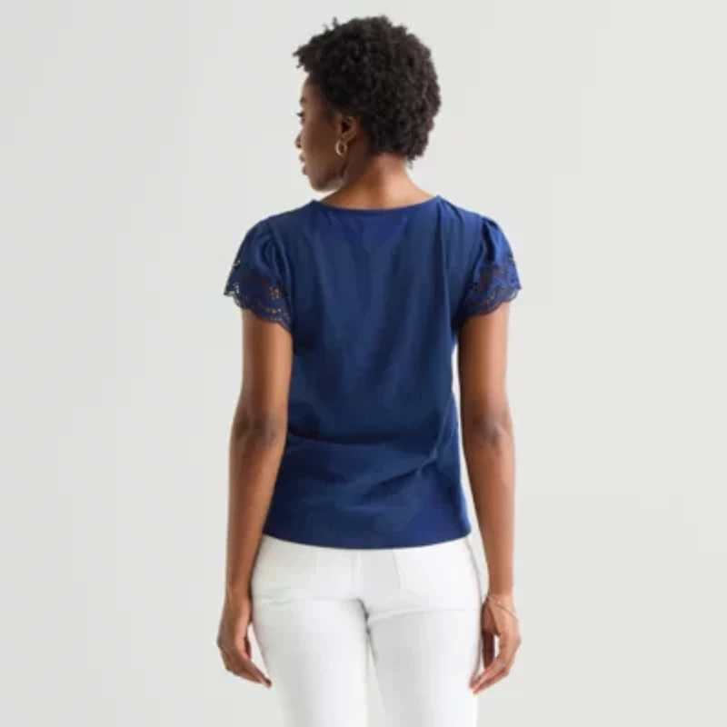 St. John's Bay Womens Tall Crew Neck Short Sleeve Blouse