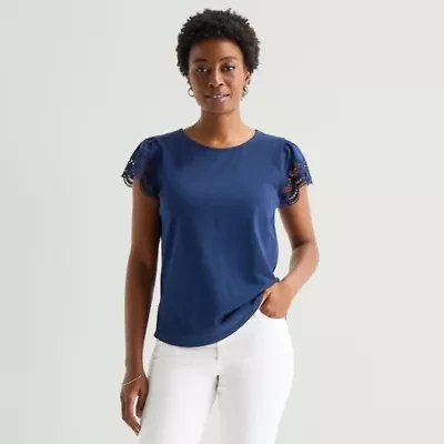 St. John's Bay Womens Tall Crew Neck Short Sleeve Blouse