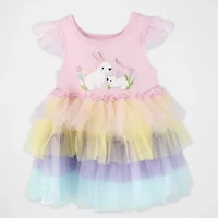 Baby Essentials Toddler Girls Easter Sleeveless Flutter A-Line Dress