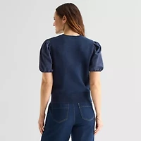 Liz Claiborne Womens Crew Neck Short Sleeve Pullover Sweater