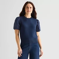 Liz Claiborne Womens Crew Neck Short Sleeve Pullover Sweater