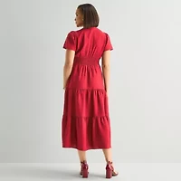 Liz Claiborne Womens Short Sleeve Midi Peasant Dress