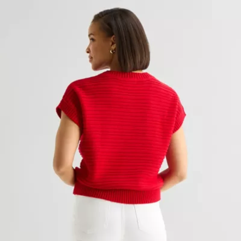 Liz Claiborne Womens Crew Neck Short Sleeve Pullover Sweater