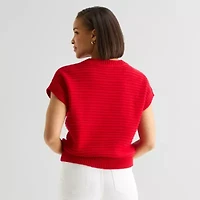 Liz Claiborne Womens Crew Neck Short Sleeve Pullover Sweater