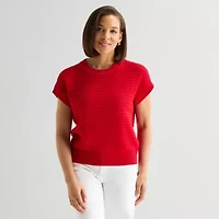 Liz Claiborne Womens Crew Neck Short Sleeve Pullover Sweater