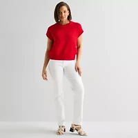 Liz Claiborne Womens Crew Neck Short Sleeve Pullover Sweater