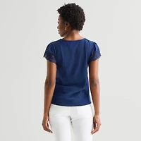 St. John's Bay Womens Crew Neck Short Sleeve Blouse