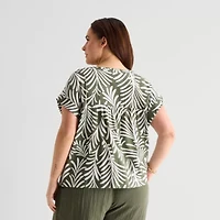 St. John's Bay Womens Plus Round Neck Short Sleeve Blouse