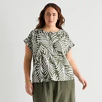 St. John's Bay Womens Plus Round Neck Short Sleeve Blouse