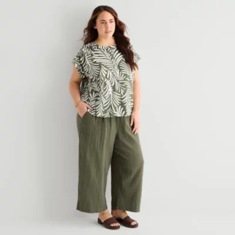 St. John's Bay Womens Plus Round Neck Short Sleeve Blouse