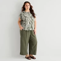 St. John's Bay Womens Plus Round Neck Short Sleeve Blouse