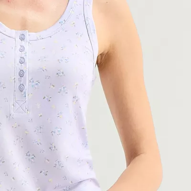 Arizona Body Cloud Kissed Womens Henley Neck Sleeveless Juniors Pajama Top