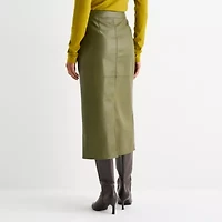 Worthington Womens Midi Faux Leather Pencil Skirt