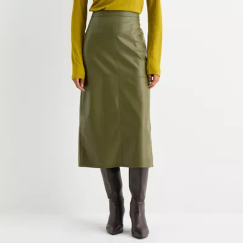 Worthington Womens Midi Faux Leather Pencil Skirt